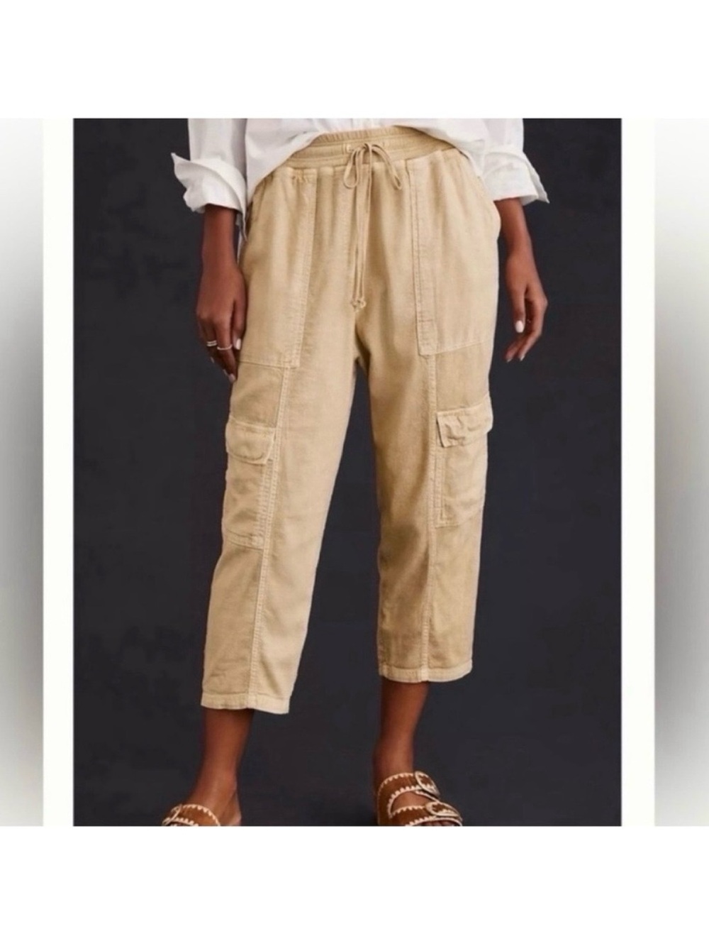 Anthropologie Daily Practice Evergreen Cropped Cargo Pants Tan size XL